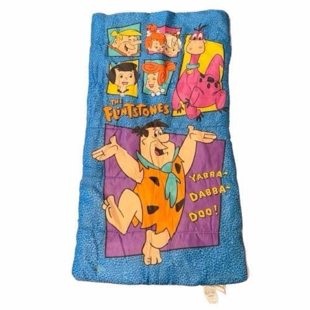 Vintage Flintstones Sleeping Bag Made in USA  30" x 57" 1993 Fred Wilma Barney